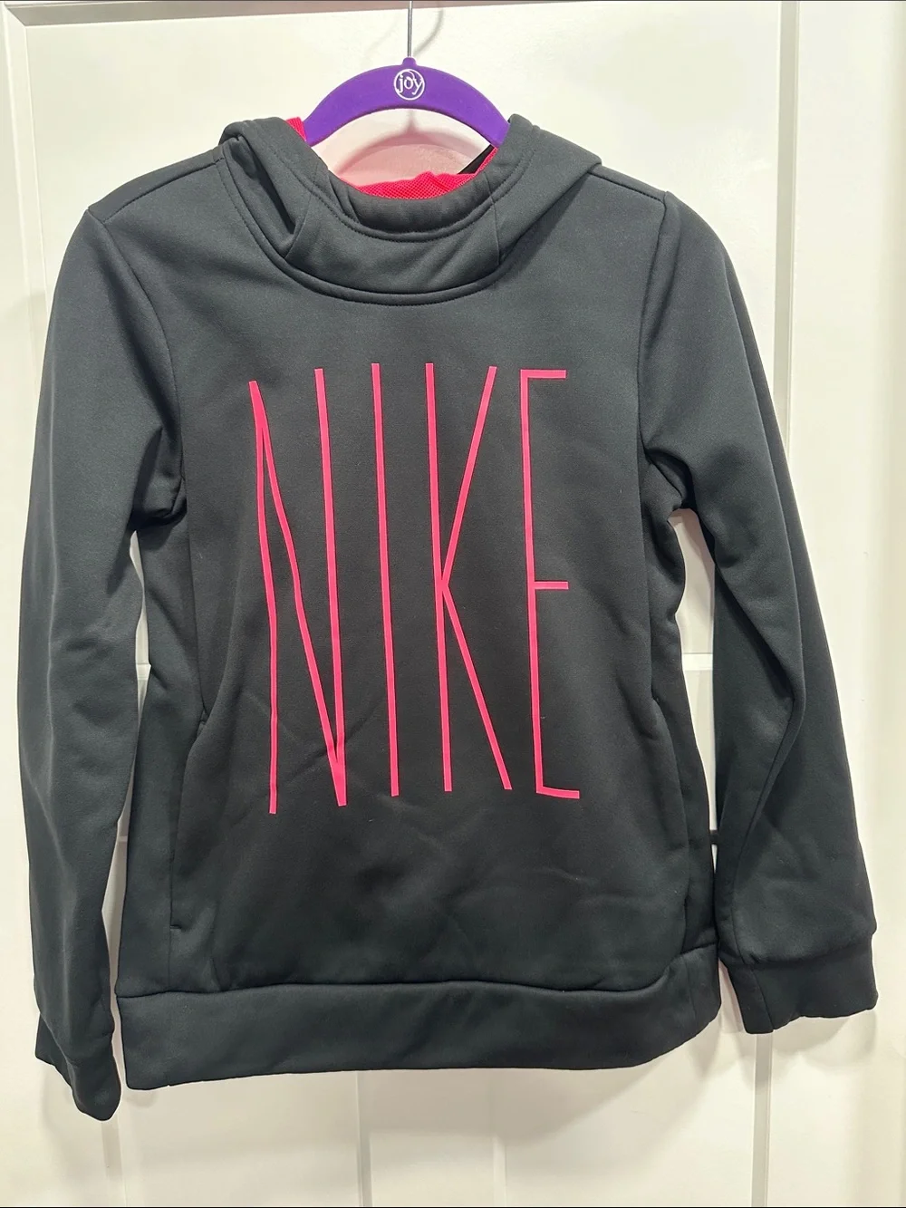 Nike Black Girls' Hoodie with Bright Pink NIKE Print - Size Large